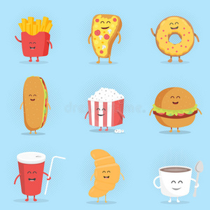 饮食 汉堡包 薯条 插图 法国人 性格 面对 偶像 咖啡