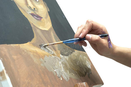 画画成人画家在画布上画画插画