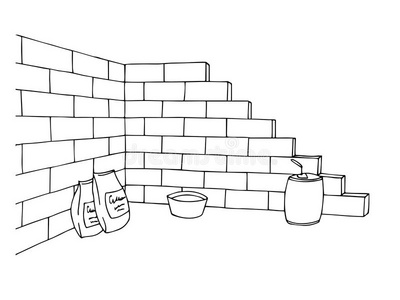 建筑砖墙建筑图形艺术黑白插图
