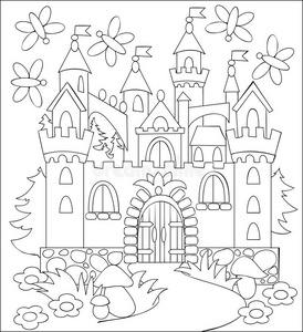 仙境城堡黑白插图仙境中世纪城堡着色.照片