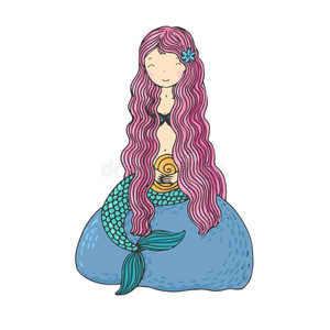 美丽的小美人鱼带着贝壳.照片