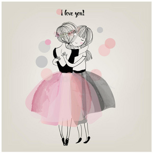 可爱女孩拥抱可爱的女孩拥抱照片