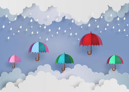五颜六色的伞在空中下雨