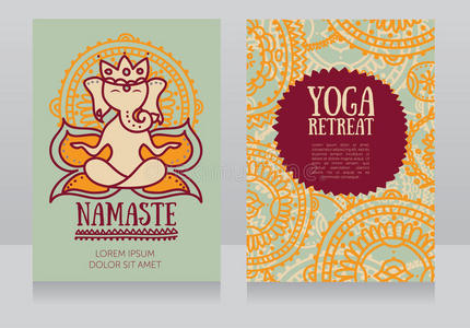 卡片模板瑜伽务虚会与主甘萨在冥想