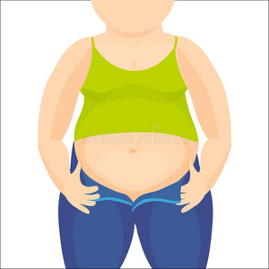 腹部肥胖,超重的女人有一个大肚子. 矢量插图照片