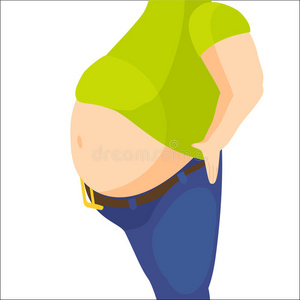 一个大肚子的胖男人.饮食胖子超重男人,大肚子在白色背景在工作室.