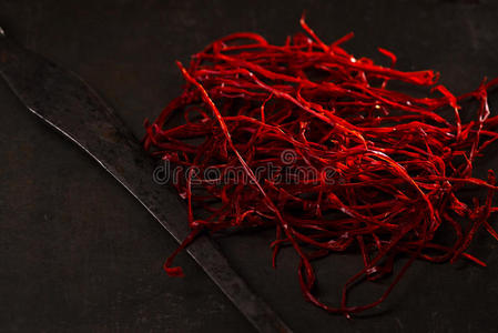 韩国红辣椒粉额外的热红辣椒线串照片