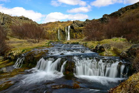 盖恩山谷和它的瀑布在冰岛
