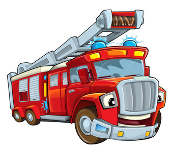 搞笑学车卡通搞笑消防车-孤立照片