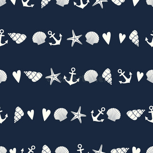 卡片 海事 轮廓 打印 贝壳 海星 可爱的 条纹 宝贝 海洋