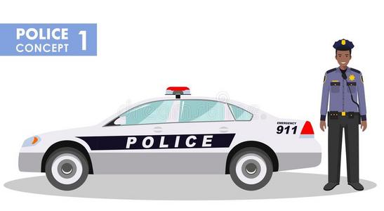 轮廓 警长 法律 安全 收集 巡逻 警报器 汽车 插图 紧急情况