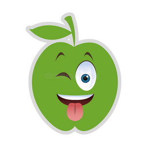 插图 甜的 微笑 食物 水果 面对 健康 有趣的 苹果 可爱的