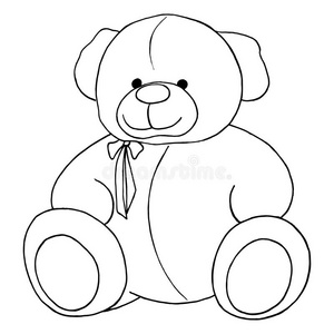 卡通可爱的泰迪熊玩具单色矢量线艺术孤立