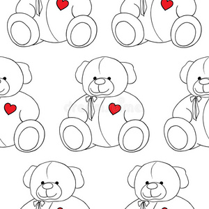 卡通可爱的泰迪熊玩具单色无缝图案矢量