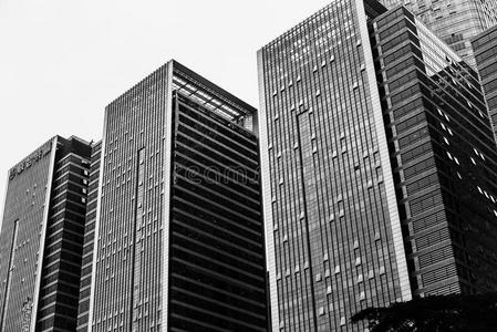 相同摩天大楼的黑白照片。