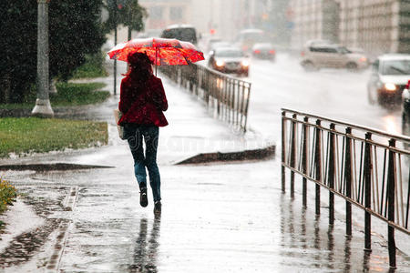 匆匆忙忙 洪水 暴风雨 坠落 匆忙 行走 雨伞 行人 天气