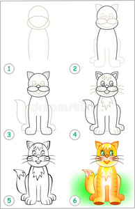 运动 小猫 绘画 模式 学习 动物 逐步地 插图 教育 艺术