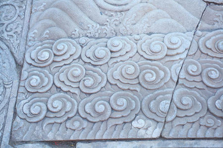 紫禁城古建筑的石头浮雕祥云在紫禁城照片