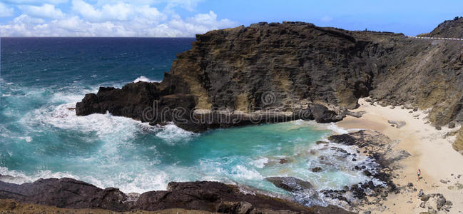 海滩 海岸 太平洋 全景图 夏威夷 风景 岩石 瓦胡 旅行