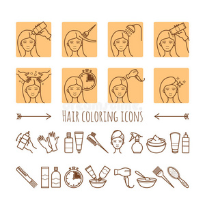 染发过程. 细线图标照片