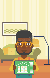 非洲裔美国人 房子 个人 插图 男人 在线 小工具 控制