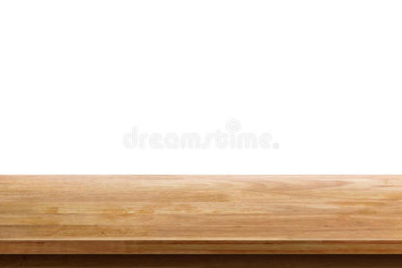 白色背景上隔离的空木桌面