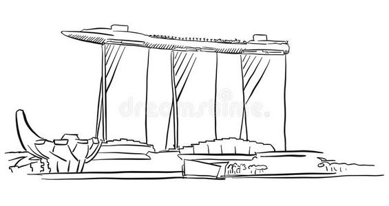天空 场景 新加坡 城市景观 绘画 素描 横幅 地标 轮廓
