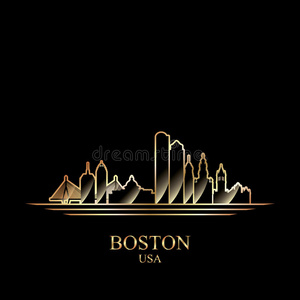 波士顿黑色背景的金色剪影