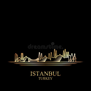 黑色背景下伊斯坦布尔的金色轮廓