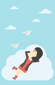 商业妇女躺在云矢量插图上。