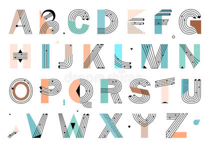 后现代主义创造性的几何字母表. 后现代主义设计照片