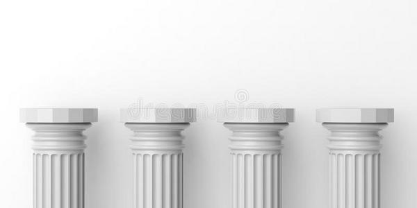 三维渲染四个白色大理石柱子