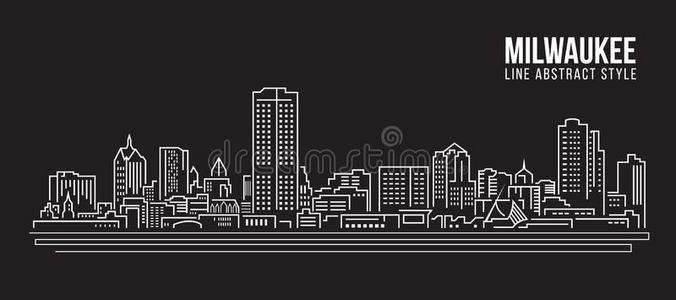 城市景观建筑线艺术矢量插图设计密尔沃基城市