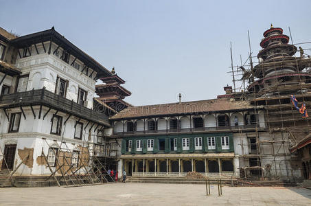 尼泊尔加德满都杜巴广场，2015年大地震后的巴桑塔普尔杜巴，重建正在进行中