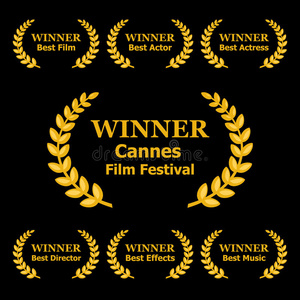 电影奖得主在黑色背景下获得桂冠. 矢量照片