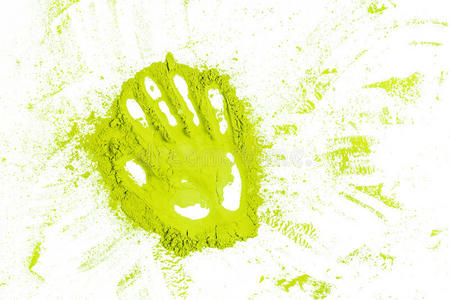 绿色粉末形成手形表面