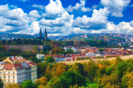 风景 城市 首都 布拉格 遗产 建筑 地标 落下 秋天 天线