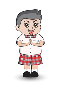 人在传统泰国衣裳在模板背景与拷贝空间笃笃背景的泰国人卡通矢量插图