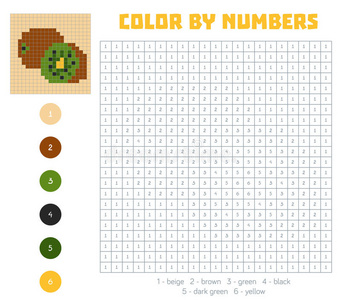 颜色按数字，水果和蔬菜，猕猴桃