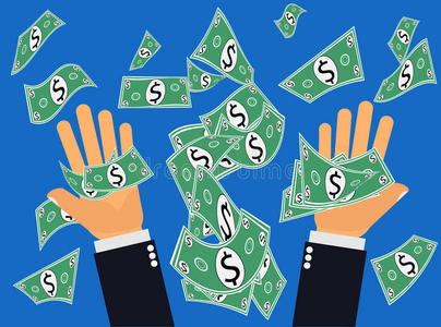 抓住从天上掉下来的美元或金钱照片