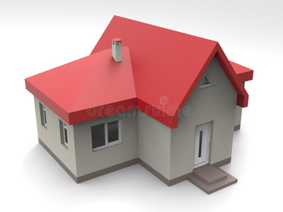 有红色屋顶和黑色墙壁的小房子。 三维插图。
