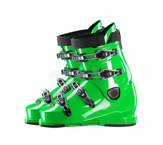 一双绿色深色滑雪鞋