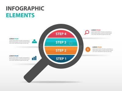 抽象放大镜业务信息图形元素，演示模板平面设计矢量插图用于网页设计营销