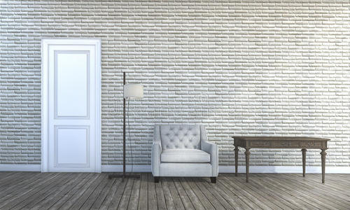 三维渲染当代家具附近砖墙室