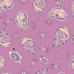 花卉佩斯利矢量彩色华丽无缝图案。 矢量