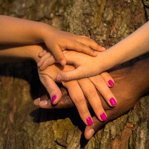 四只手在一起照片