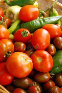 五颜六色的新鲜西红柿和辣椒
