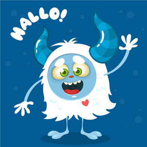 可爱的卡通怪物. 矢量万圣节大脚怪挥手照片