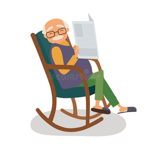 卡通 插图 放松 退休金 阅读 古老的 老化 成人 幸福