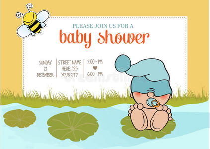 精致的婴儿淋浴卡与泰迪熊
